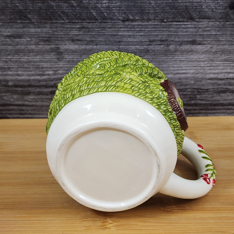 Load image into Gallery viewer, Green Knit Design with Button Mug and Cherry Handle Tea Cup Ceramic by Blue Sky
