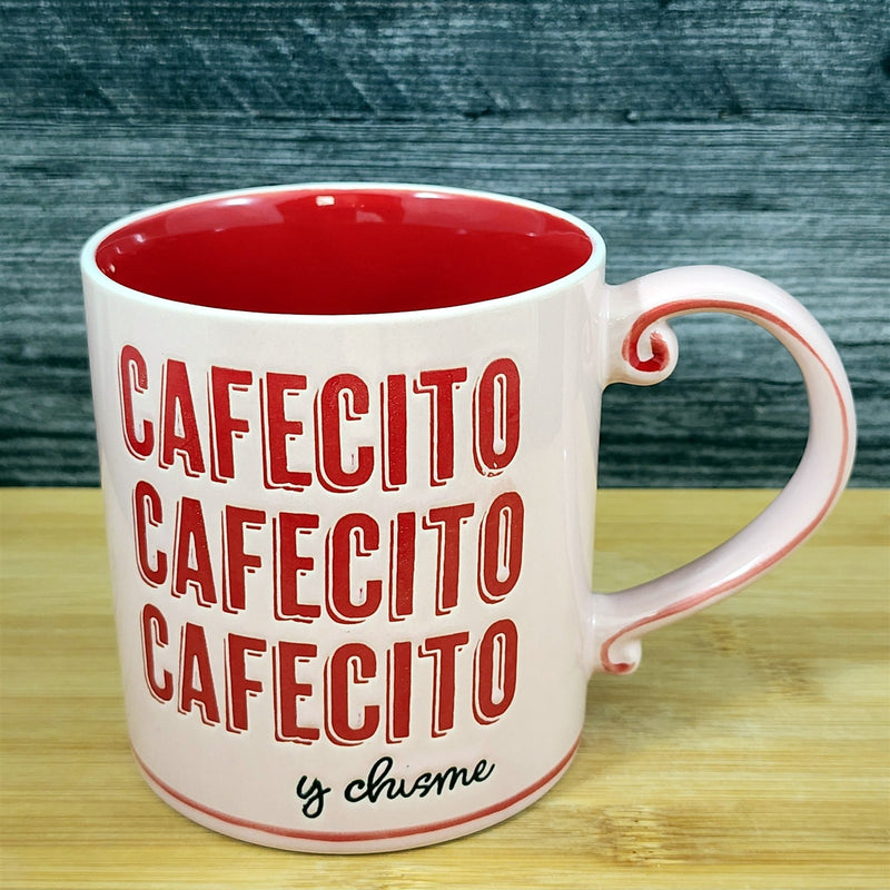 Load image into Gallery viewer, Spanish Coffee Mug Cafecito y Chisme - Coffee &amp; Gossip - Pink Cup by Blue Sky
