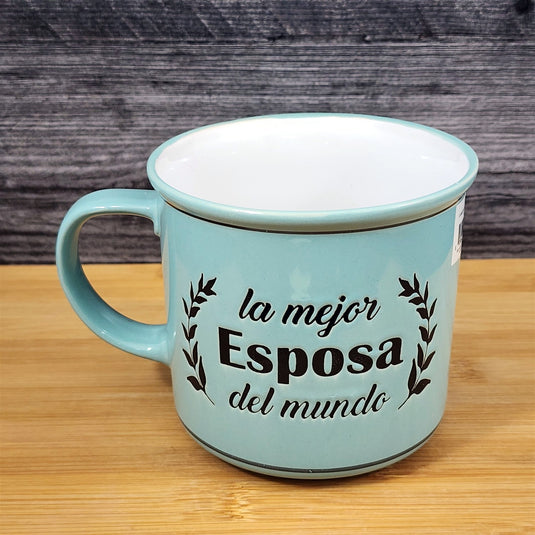 Spanish Coffee Mug Mejor Esposa De Mundo - Best Wife - Tea Cup Blue Sky Ceramic