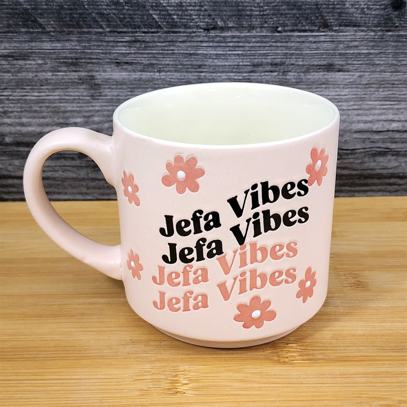 Load image into Gallery viewer, Spanish Coffee Mug Jefa Vibes- Throw Vibes- Retro Tea Cup Blue Sky Ceramic
