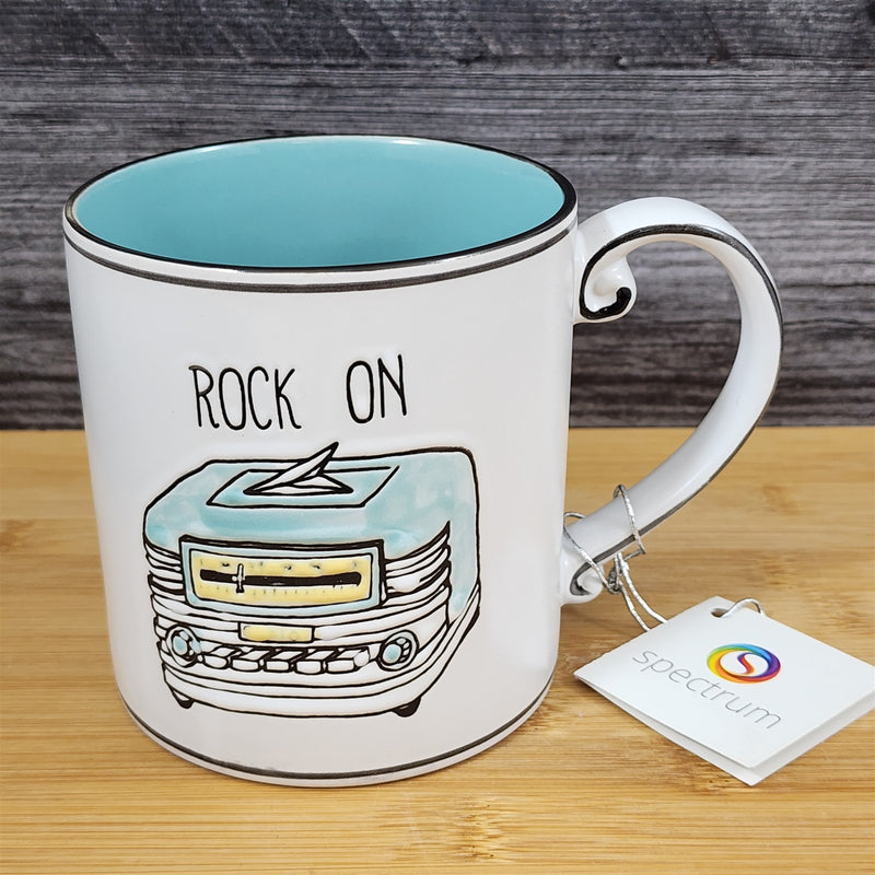 Load image into Gallery viewer, Music Theme Mug Rock On Vintage Retro Radio Art Ceramic Tea Cup 21oz Blue Sky
