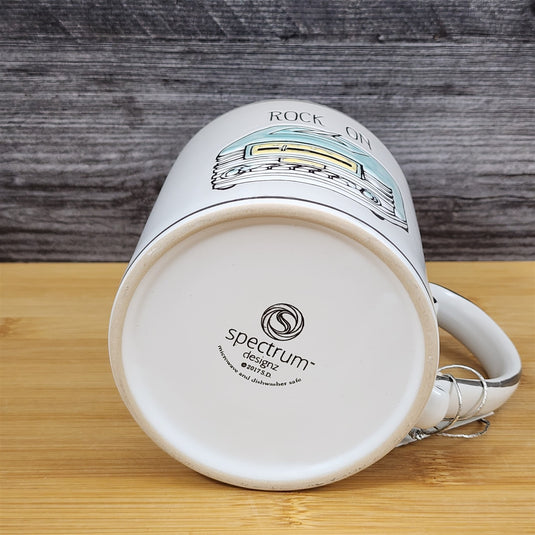 Music Theme Mug Rock On Vintage Retro Radio Art Ceramic Tea Cup 21oz Blue Sky
