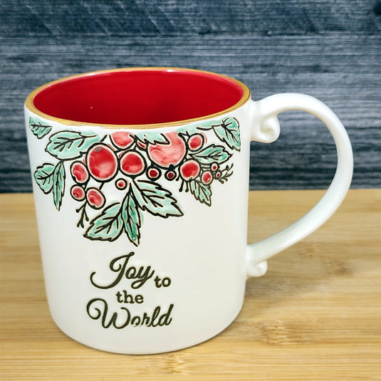 Joy to the World Holiday Coffee Mug 21oz Embossed Christmas Tea Cup Blue Sky