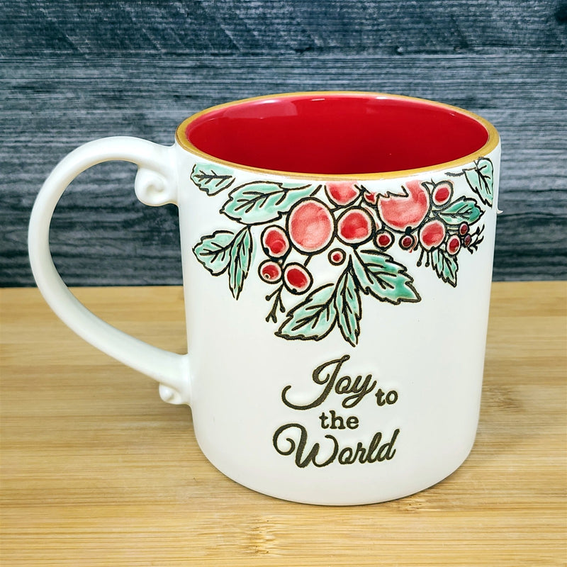 Load image into Gallery viewer, Joy to the World Holiday Coffee Mug 21oz Embossed Christmas Tea Cup Blue Sky
