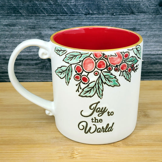 Joy to the World Holiday Coffee Mug 21oz Embossed Christmas Tea Cup Blue Sky