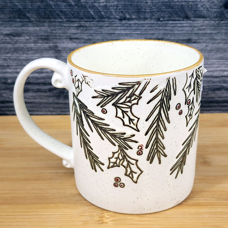 Load image into Gallery viewer, Winter Holly Coffee Mug Christmas Holiday Ceramic Tea Cup Blue Sky 16oz Embossed
