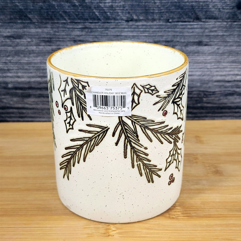 Load image into Gallery viewer, Winter Holly Coffee Mug Christmas Holiday Ceramic Tea Cup Blue Sky 16oz Embossed
