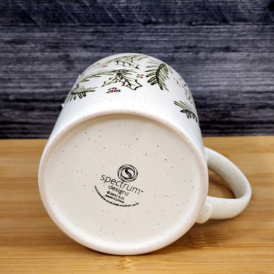 Winter Holly Coffee Mug Christmas Holiday Ceramic Tea Cup Blue Sky 16oz Embossed