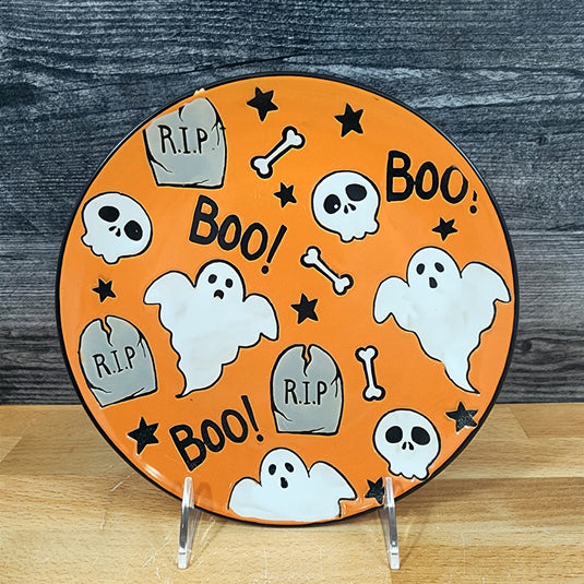 Halloween Set of 3 Round Ceramic Décor Plate 8" Orange & Black by Blue Sky