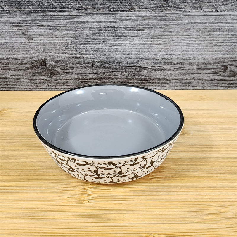 Load image into Gallery viewer, Cat Water Food Bowl Faces Embossed Treat Dish White with Gray Inside Blue Sky
