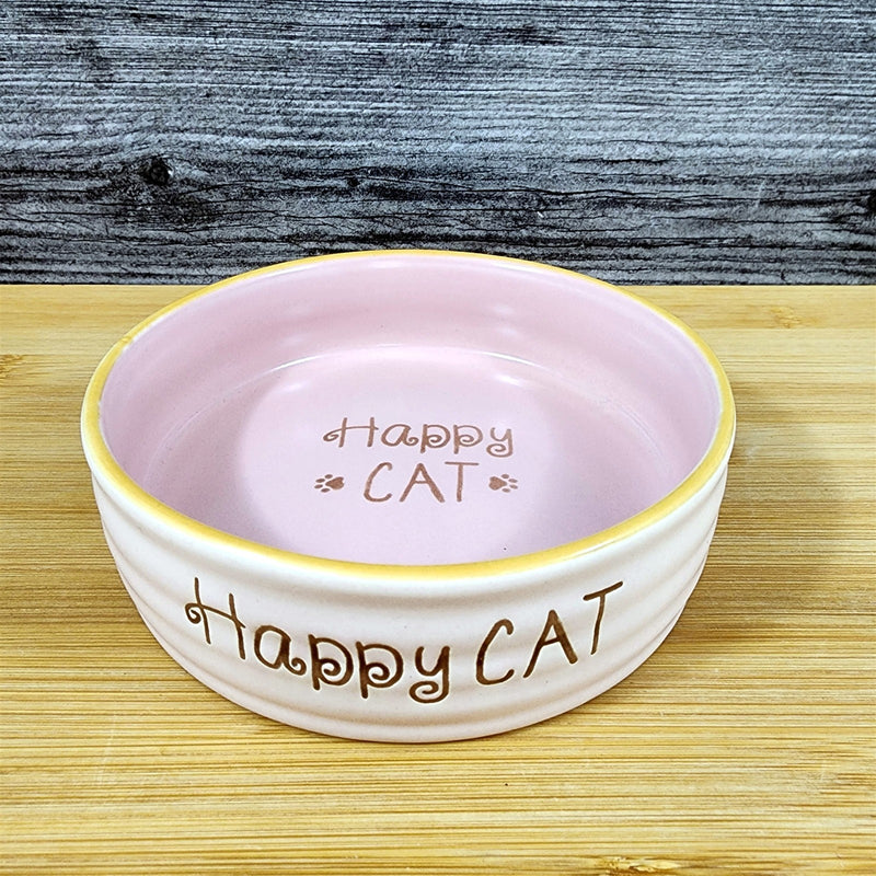 Load image into Gallery viewer, Happy Cat Water Food Bowl Set Embossed Treat Dish in Pink By Blue Sky
