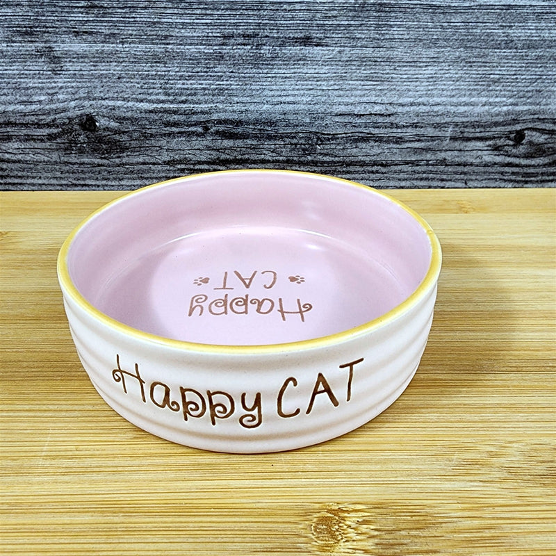 Load image into Gallery viewer, Happy Cat Water Food Bowl Set Embossed Treat Dish in Pink By Blue Sky
