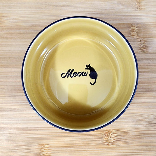 Cat Water Food Bowl Set Embossed Treat Dish in Black Yellow By Blue Sky