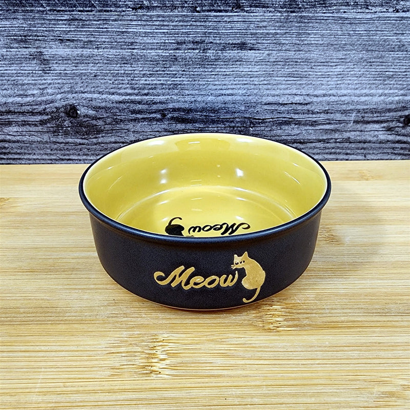 Load image into Gallery viewer, Cat Water Food Bowl Set Embossed Treat Dish in Black Yellow By Blue Sky
