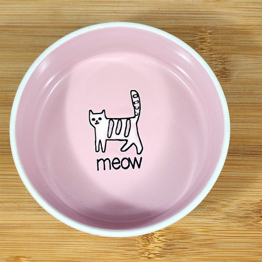 Cat Water Food Bowl Embossed Treat Pink Dish by Blue Sky