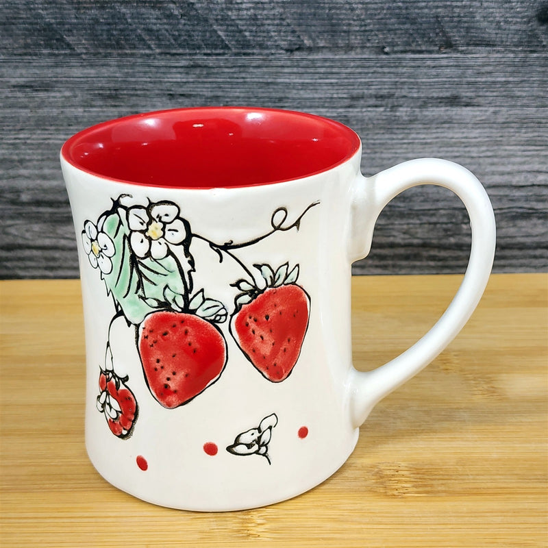 Load image into Gallery viewer, Strawberry Coffee Mug Ceramic Fruit Art Embossed Botanical 18oz Tea Cup Blue Sky
