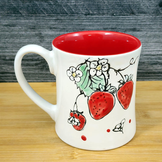 Strawberry Coffee Mug Ceramic Fruit Art Embossed Botanical 18oz Tea Cup Blue Sky