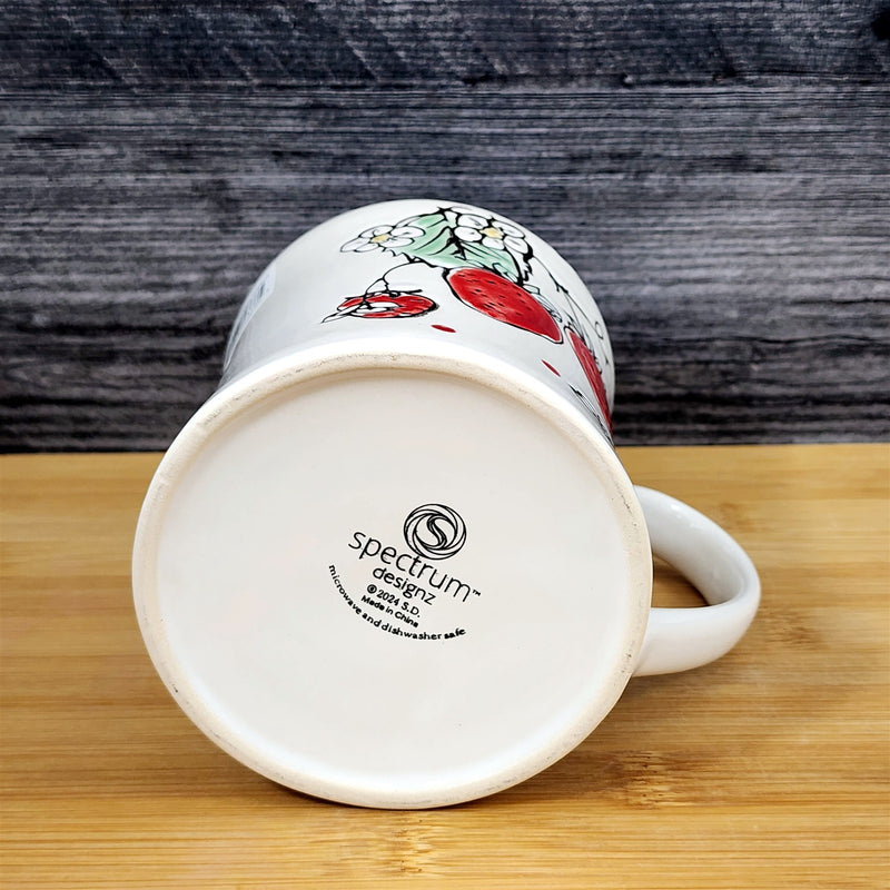 Load image into Gallery viewer, Strawberry Coffee Mug Ceramic Fruit Art Embossed Botanical 18oz Tea Cup Blue Sky
