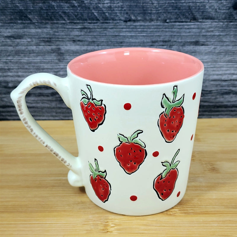 Load image into Gallery viewer, Strawberry Coffee Mug Fruit Art Tea Cup Embossed Ceramic 18oz by Blue Sky
