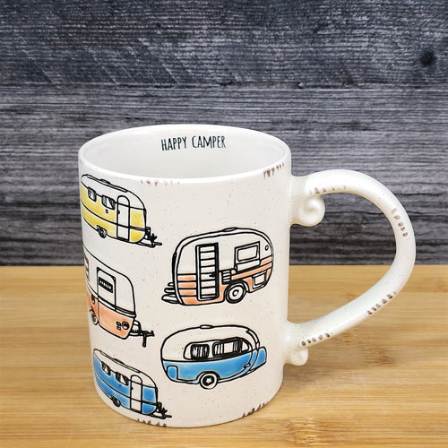 RV Camper Trailer Coffee Mug 16oz Ceramic Embossed Tea Cup Retro by Blue Sky