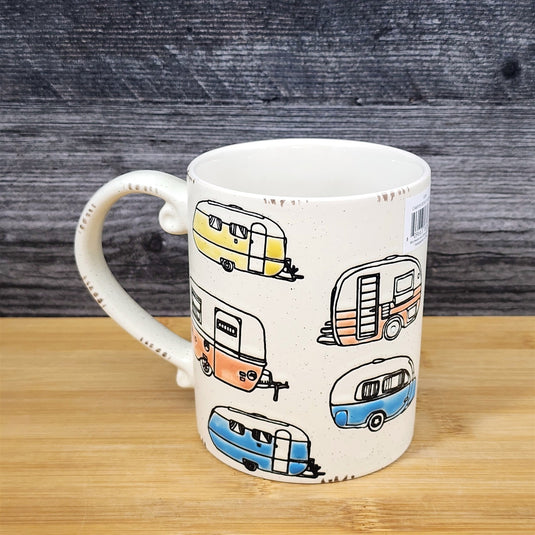 RV Camper Trailer Coffee Mug 16oz Ceramic Embossed Tea Cup Retro by Blue Sky