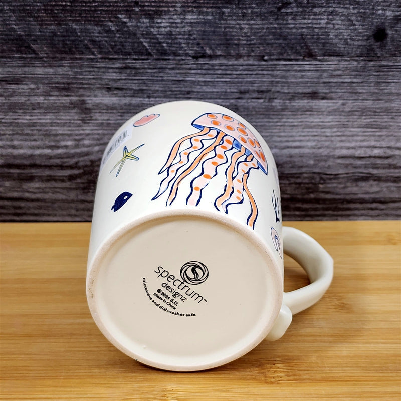 Load image into Gallery viewer, Whimsical Jelly Fish Coffee Mug Sea Creatures Ceramic Embossed Tea Cup Blue Sky
