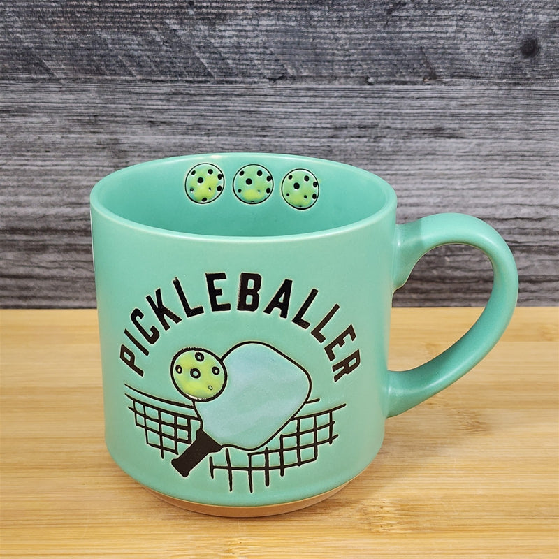 Load image into Gallery viewer, Pickleball Paddle Ceramic Mug Tea Coffee Cup Green Artisan Fun Blue Sky 18 oz

