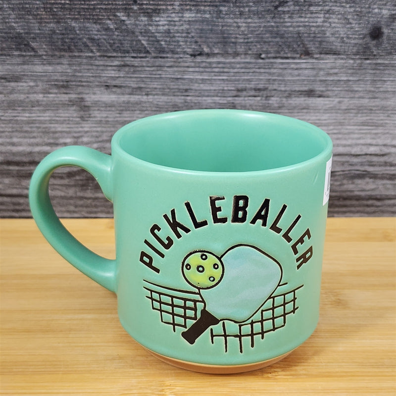 Load image into Gallery viewer, Pickleball Paddle Ceramic Mug Tea Coffee Cup Green Artisan Fun Blue Sky 18 oz

