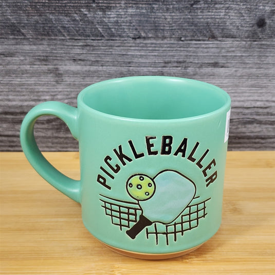 Pickleball Paddle Ceramic Mug Tea Coffee Cup Green Artisan Fun Blue Sky 18 oz