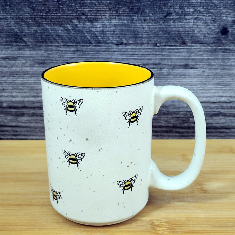 Load image into Gallery viewer, Bumble Bee Coffee Mug Ceramic Rustic Yellow Interior Tea Cup Blue Sky 18oz
