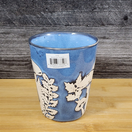 Toadstool Mushroom Coffee Mug Ceramic Tea Cup Embossed Botanical Blue Sky 17oz