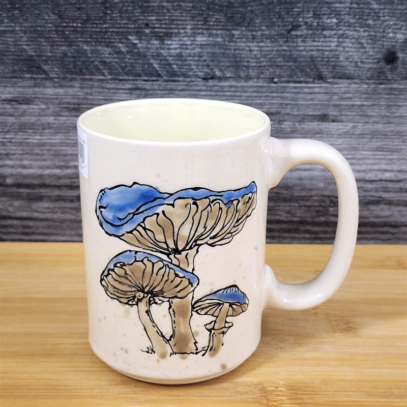 Load image into Gallery viewer, Toadstool Mushroom Coffee Mug Ceramic Tea Cup Blue Sky 18 oz Embossed Botanical
