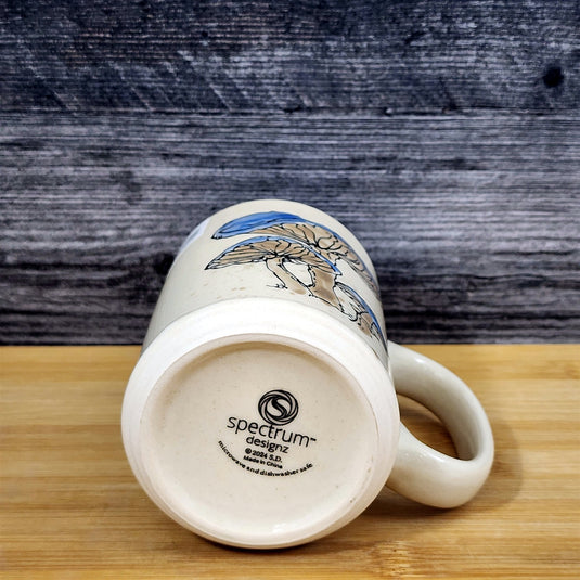 Toadstool Mushroom Coffee Mug Ceramic Tea Cup Blue Sky 18 oz Embossed Botanical