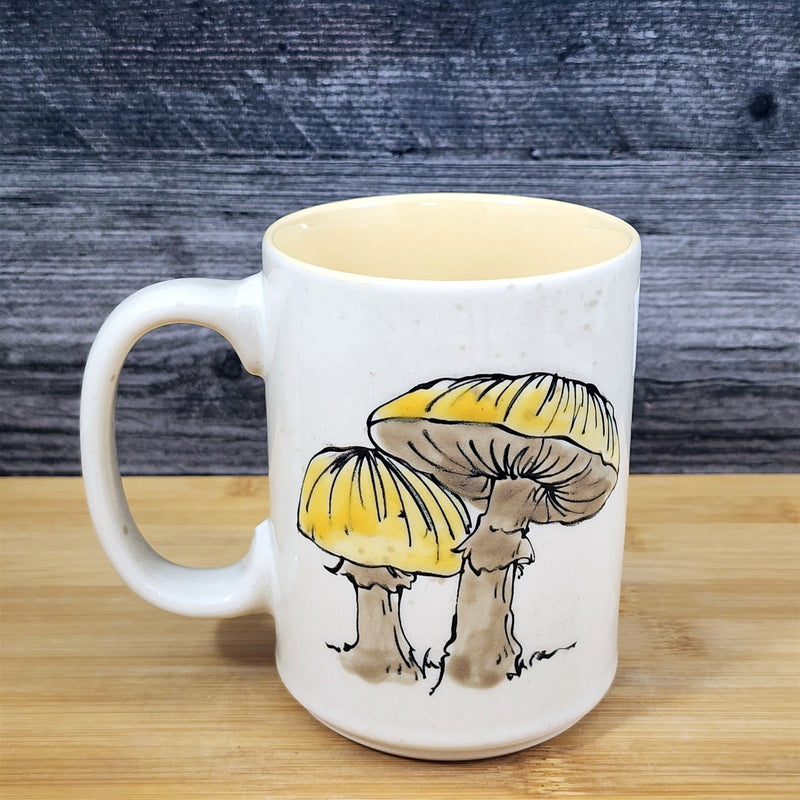 Load image into Gallery viewer, Mushroom Coffee Mug Tea Cup Blue Sky Yellow Toadstool Ceramic Embossed Botanical

