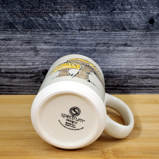 Mushroom Coffee Mug Tea Cup Blue Sky Yellow Toadstool Ceramic Embossed Botanical