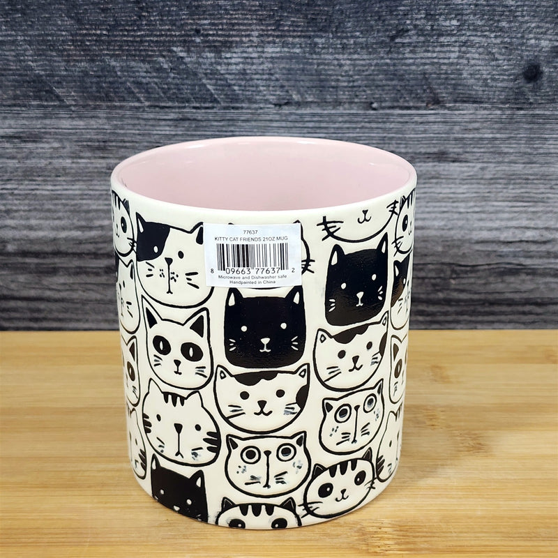 Load image into Gallery viewer, Kitty Cat Faces Coffee Mug Tea Cup Pink Inside Ceramic Embossed by Blue Sky 21oz
