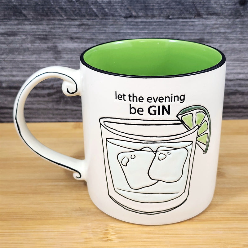 Load image into Gallery viewer, Bar Theme Coffee Mug Cocktail Tea Cup &quot;Let The Evening Be Gin&quot; Blue Sky Ceramic
