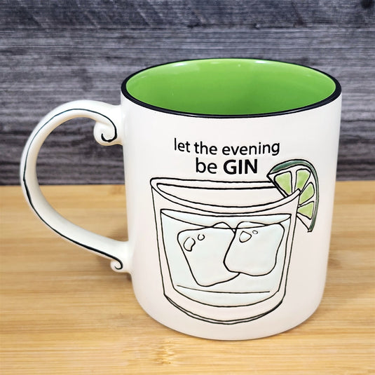 Bar Theme Coffee Mug Cocktail Tea Cup "Let The Evening Be Gin" Blue Sky Ceramic