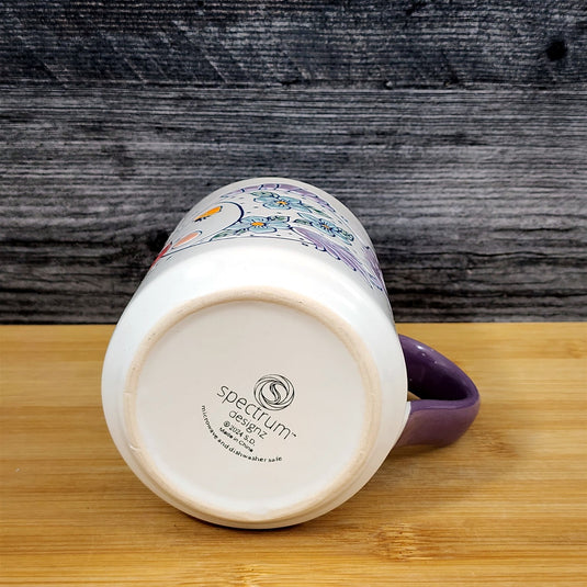 Flower Kissy Fish Coffee Mug Ceramic Whimsical Tea Cup Blue Sky 18oz Embossed