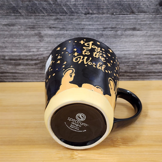 Holiday Coffee Mug - Joy to the World - Gold Stars Christmas Tea Cup Blue Sky