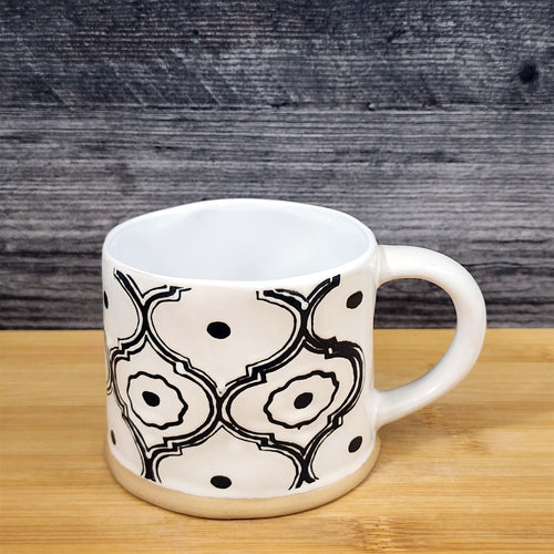 White Black Geometric Pattern Mug Ceramic Tea Coffee Cup Abstract Blue Sky 17oz