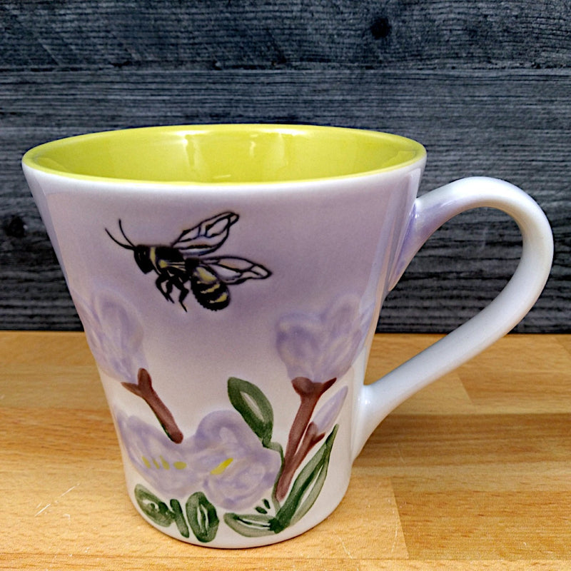 Load image into Gallery viewer, Bee &amp; Floral Pattern Mug Artistic Design Coffee Tea Cup Yellow Ceramic Blue Sky
