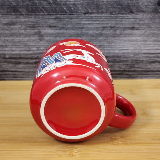 Chinese-Style Red Mug White Deer Design Coffee Tea Cup Ceramic Blue Sky 17oz