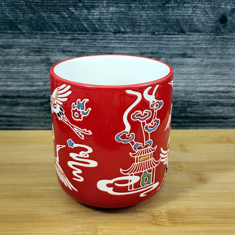 Load image into Gallery viewer, Chinese-Style Red Mug White Geese Design Coffee Tea Cup Ceramic Blue Sky 17oz
