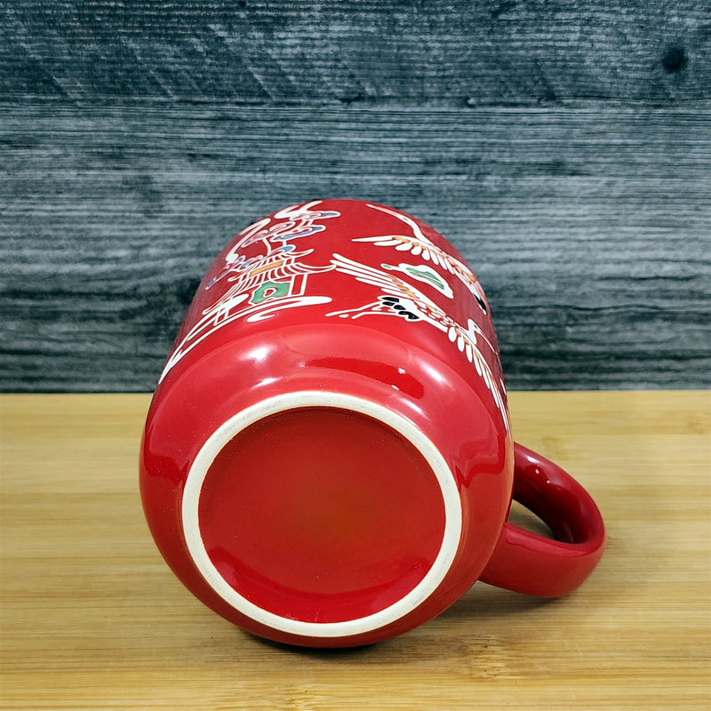 Load image into Gallery viewer, Chinese-Style Red Mug White Geese Design Coffee Tea Cup Ceramic Blue Sky 17oz
