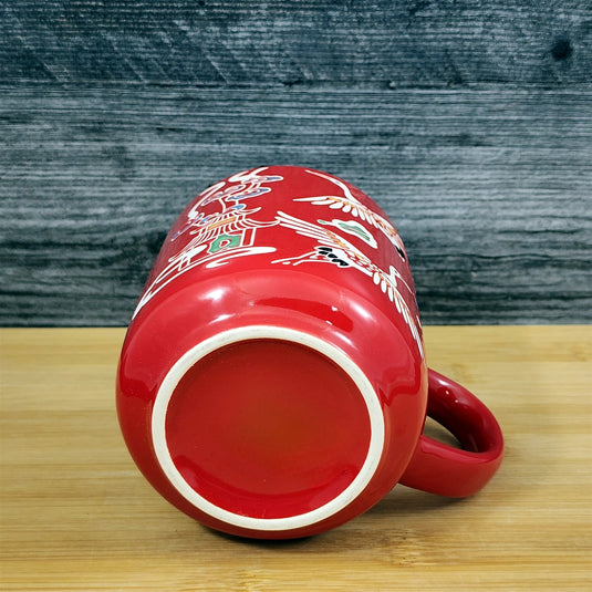 Chinese-Style Red Mug White Geese Design Coffee Tea Cup Ceramic Blue Sky 17oz