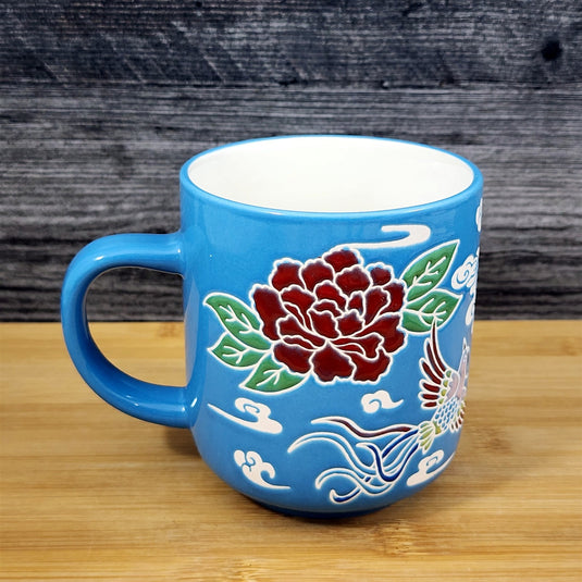 Chinese-Style Mug White Floral Parrot Design Coffee Tea Cup Ceramic Blue Sky