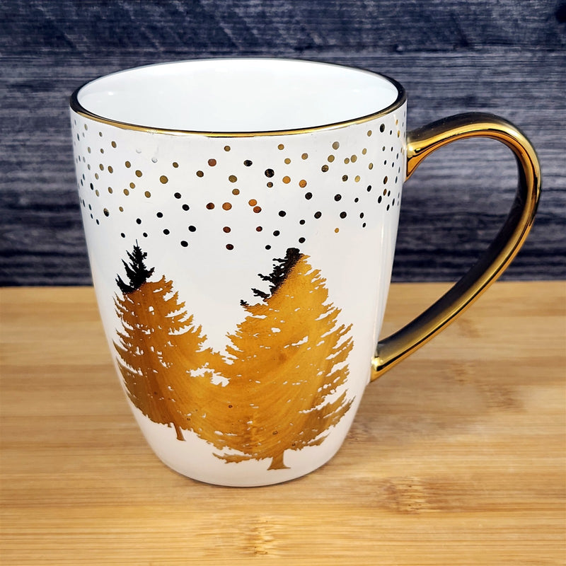 Load image into Gallery viewer, Gold Accent Coffee Mug with Pine Trees Tea Cup Ceramic by Blue Sky
