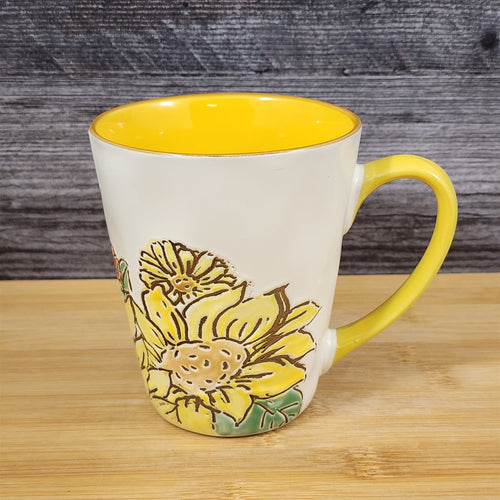 Botanical Sunflower Floral Coffee Mug 16oz Embossed Tea Cup by Blue Sky