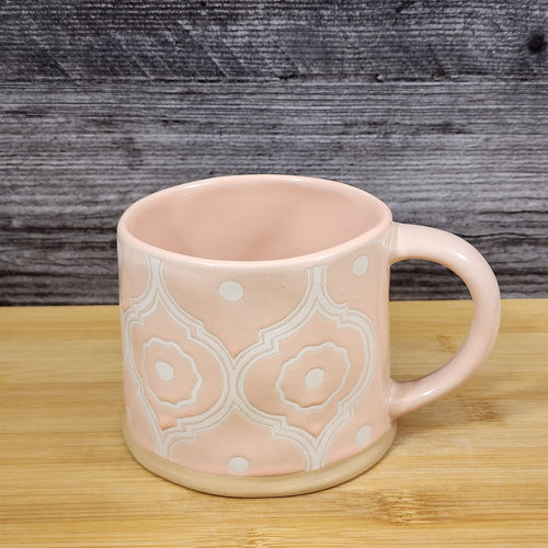 Pastel Pink Mug Bohemian Geometric Style Coffee Tea Cup Ceramic Blue Sky 17oz